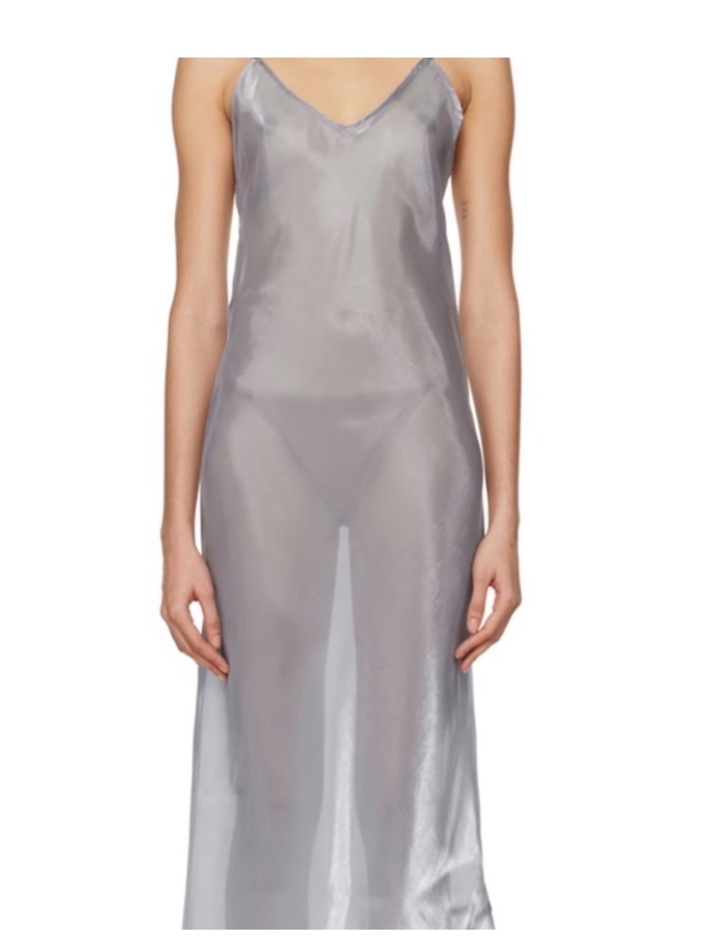 SKIMS Sheer Silver Slip Dress with Spaghetti Straps - Picture 8 of 8